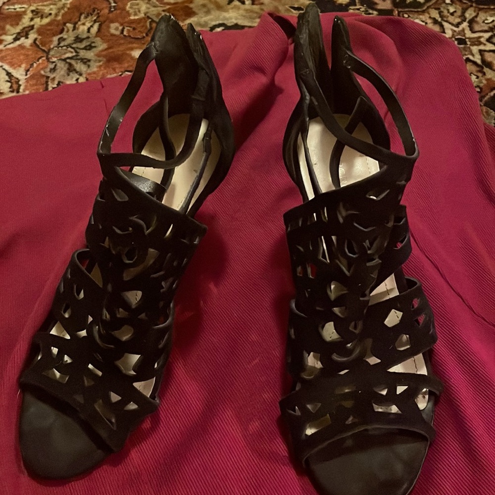 Black suede high heal BCBG shoes in great condition
